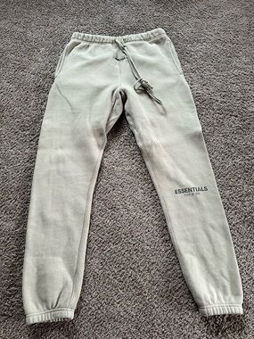 ESSENTIALS Light Beige Fleece Sweatpants with Logo Tag